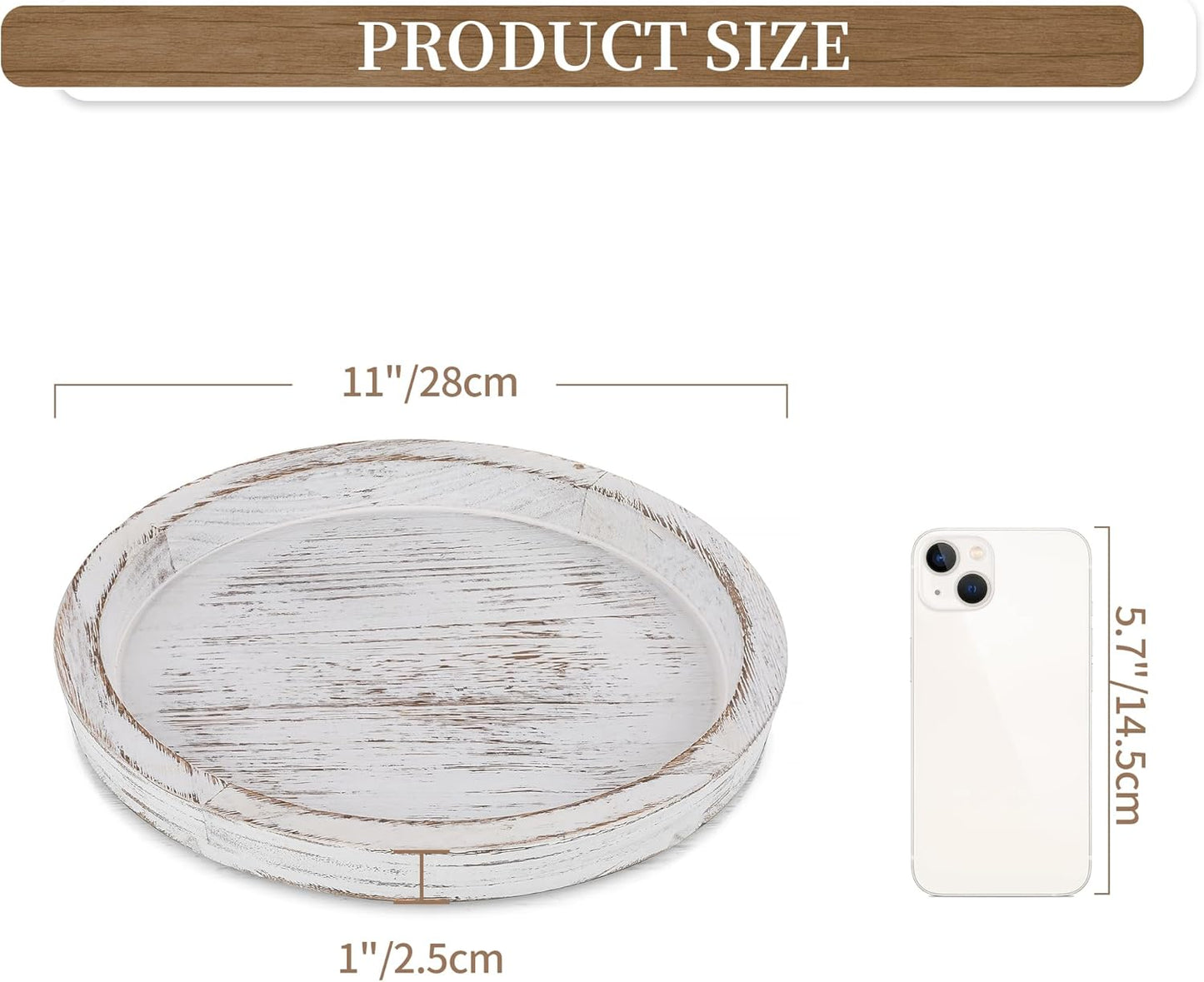 Hanobe Candle Plate Holder Tray: Round Wood Decorative Candle Plate - Rustic Farmhouse CoffeeTable Decor - Tealight Pillar Trays for Home Decor (Distressed)