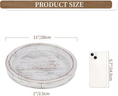 Hanobe Candle Plate Holder Tray: Round Wood Decorative Candle Plate - Rustic Farmhouse CoffeeTable Decor - Tealight Pillar Trays for Home Decor (Distressed)