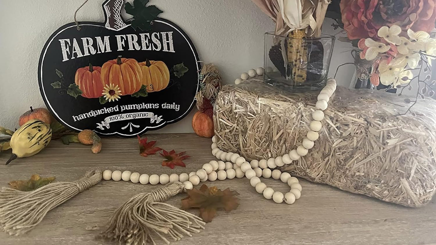 LSKYTOP 60 Inches Wood Bead Garland,Wooden Beads with Tassels,Farmhouse Beads Rustic Prayer Beads Boho Beads for Farmhouse Tiered Tray Coffee Table Mantel Decor (1 Pack)
