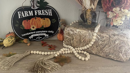 LSKYTOP 60 Inches Wood Bead Garland,Wooden Beads with Tassels,Farmhouse Beads Rustic Prayer Beads Boho Beads for Farmhouse Tiered Tray Coffee Table Mantel Decor (1 Pack)