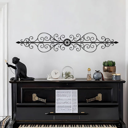 ruelen Metal Scroll Wall Decor Rustic Iron Wall Medallion Small Traditional Metal Scroll Wall Art for Home Living Room Front Porch Above Door Hallway Entryway Decoration（(Separated into two pieces, assembly required)）