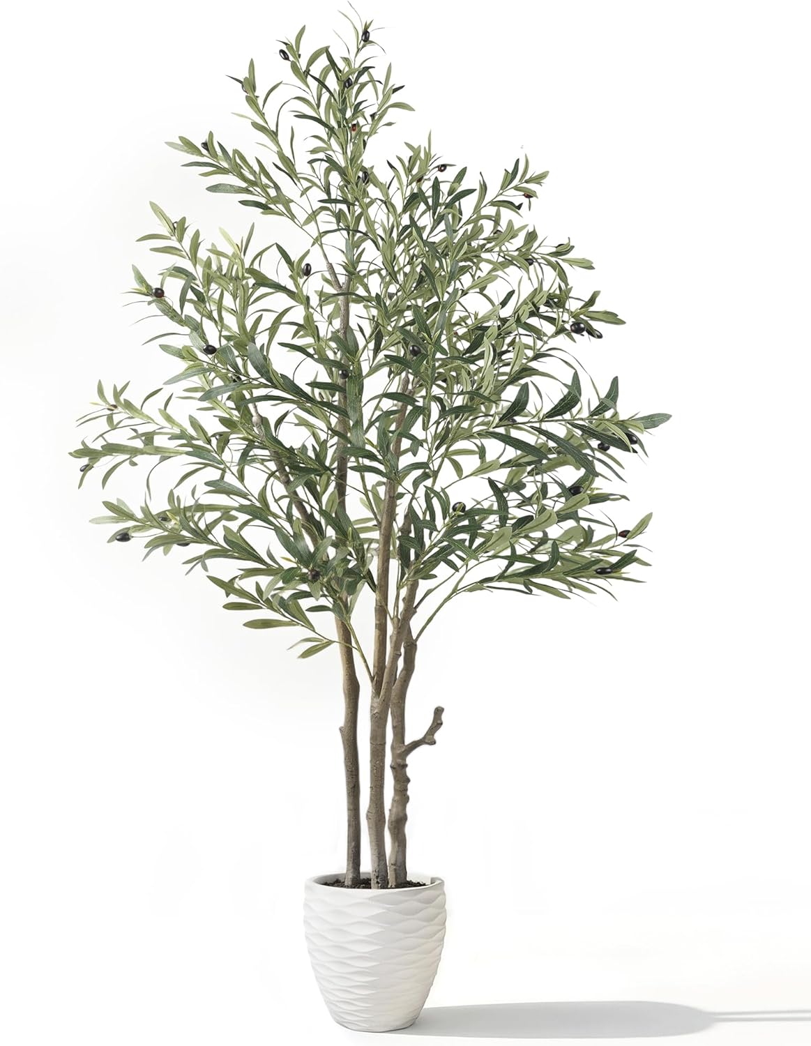KOL 5.2ft Artificial Olive Tree Indoor, Tall Faux Olive Trees, Fake Olive Tree Floor Plant for Home Office Living Room Decor with Matte Black Pot