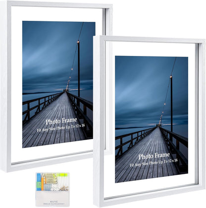 MUYE 11x14 Floating Frame Set of 2,Double Glass Rustic Frame,Display Any Size Photo up to 11x14,Wall Mount or Tabletop Standing,Natural