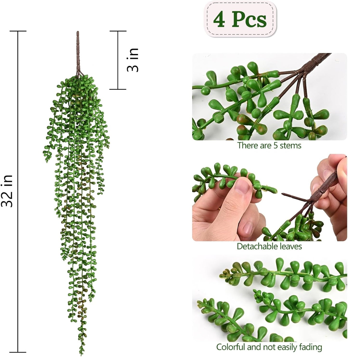 Waipfaru 4Pcs Fake Hanging Plants 2.7ft Fake Plants Eucalyptus Leaves UV Resistant Fake Vines Ivy Artificial Plants Outdoor Faux Plants Indoor Bedroom Living Room Boho Wall Porch Shelf Decor