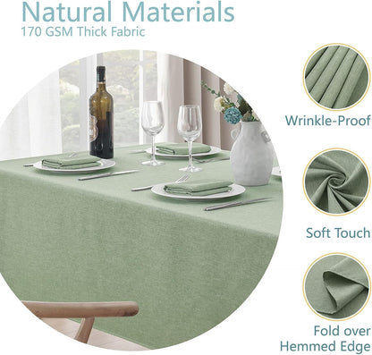 Veblandy Rectangle Tablecloth Waterproof Linen Textured Table Cloth Stain and Wrinkle Resistant Washable, Decorative Fabric Table Cover for Dining, Party and Camping (Sage Green, 52 * 70)