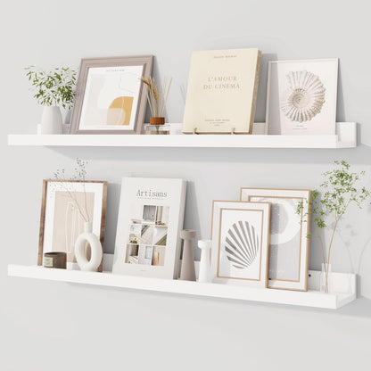 Dreamland Picture Ledge Shelf for Wall, Floating Shelves Set of 2, 48 Inch Long Floating Shelves with Lip for Living Room, Bedroom, Bathroom, Kitchen, White