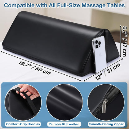 Noverlife 3/4 Round Massage Table Bolster Pillow with Strap Handle, 26 x 6 x 6 in PU Leather Massage Bolster for Under Legs, Cozy Positioning Support Pad for Knee Neck Back Pain Relief - Black