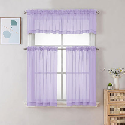 Chyhomenyc Sheer White Valances for Windows 2 Pack, Small Window Curtains for Living Room Bathroom Cafe Laundry Basement, Modern Top Dual Rod Pocket Voile Curtain, 42W x 14L inches, White - Colors C