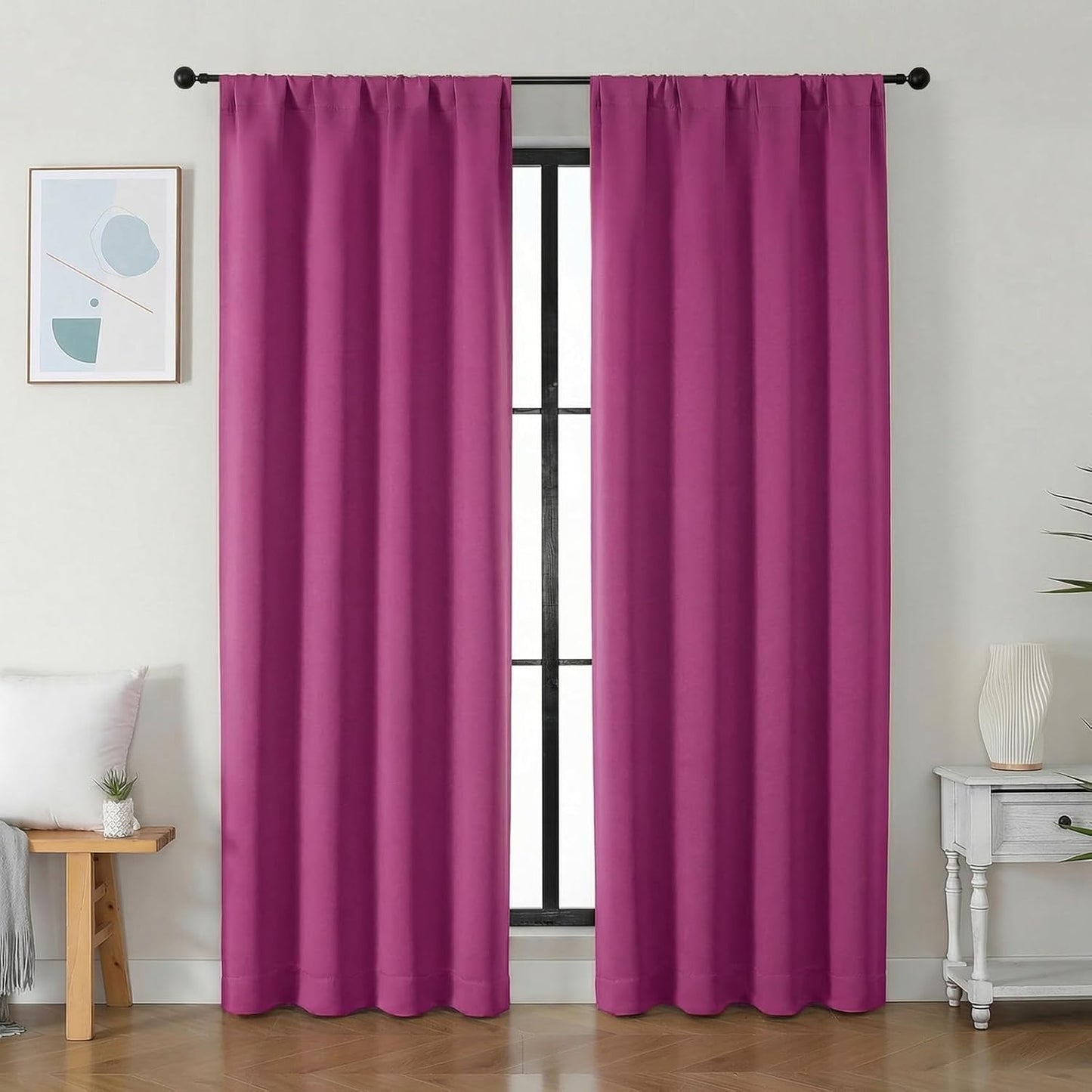 Simplebrand Ava Sage Green Blackout Curtains for Bedroom 63 Inch Length 2 Panels Set, Solid Thermal Insulated Energy Saving Rod Pocket Window Treatment Curtains Blackout Drapes, W40 x L63 Inch, Sage - Colors B