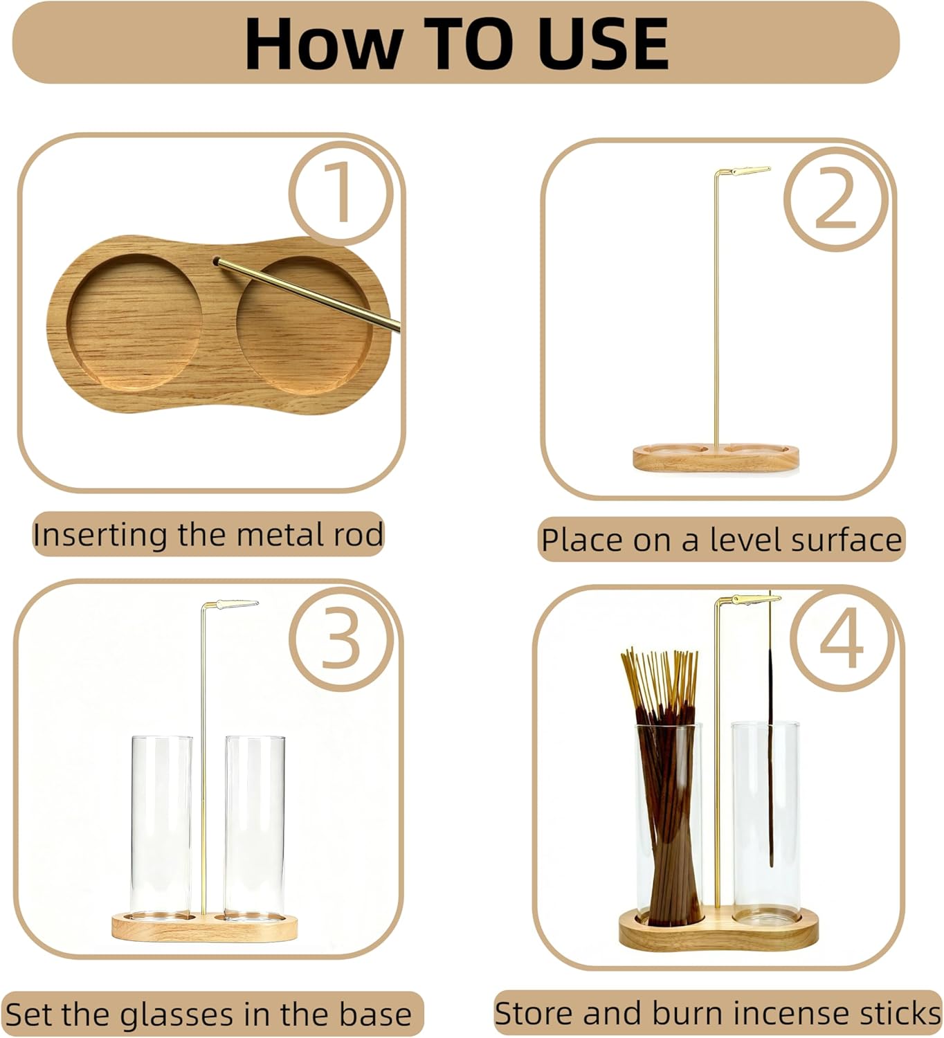 Incense Holder,2 in 1 Incense Sticks Burner Holder with Storage,Hang Upside Down Incense Holder for Sticks with Glass Ash Catcher for Meditation Yoga Spa Room Decor (Brown)