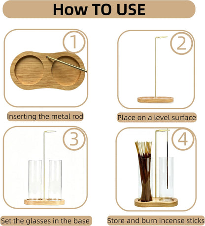 Incense Holder,2 in 1 Incense Sticks Burner Holder with Storage,Hang Upside Down Incense Holder for Sticks with Glass Ash Catcher for Meditation Yoga Spa Room Decor (Brown)