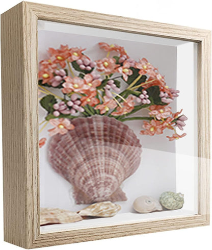 8x8 Shadow Box Frame Display Case with Letter Stickers, 3D Picture Frame, Display Case Box for Memorabilia, Baby Items, Wedding Memories, Crafts, Tickets and Photos (White, 8x8)
