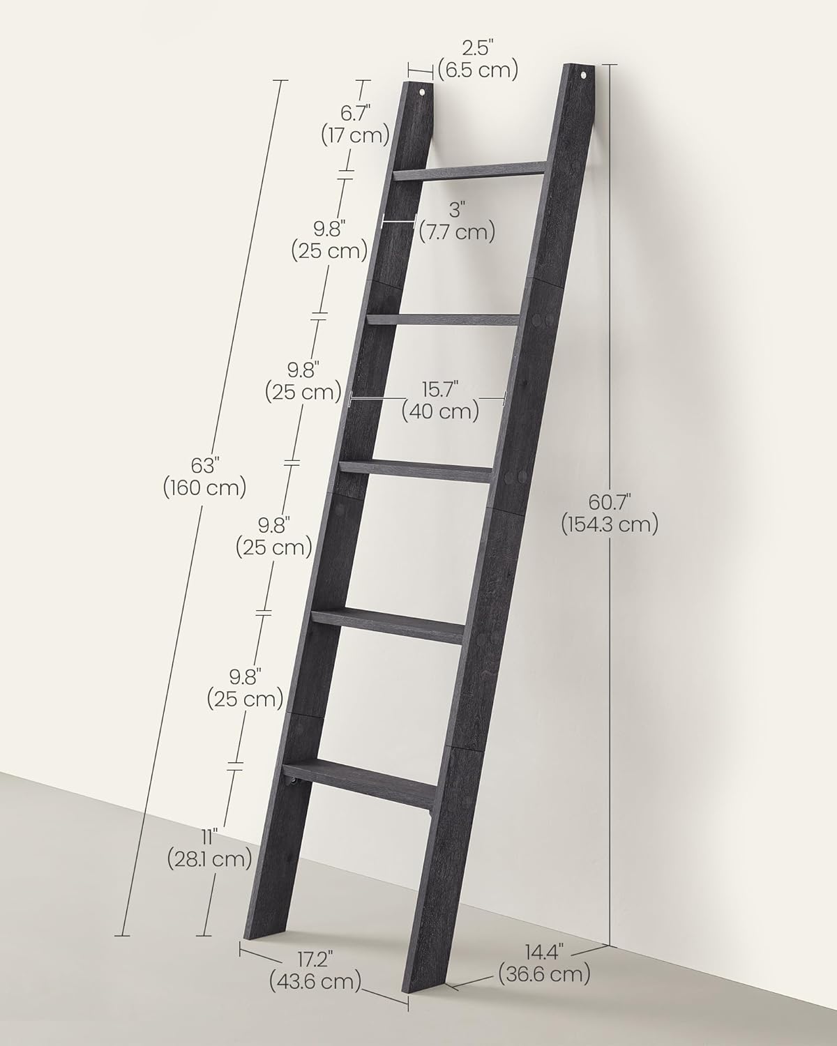 VASAGLE Blanket Ladder Decorative Farmhouse for The Living Room, 5-Tier Ladder Shelf, Ladder Rack for Storage and Decor, Honey Brown ULLS018K41