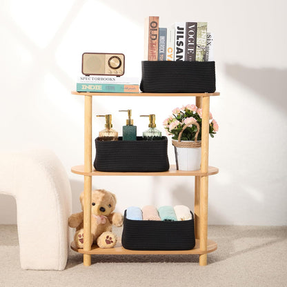 MiniArk Small Storage Baskets for Organizing | Closet Organizer Bins | Shelf Toy Basket | Woven Rope Baskets | Cube Decorative Box | Shallow Basket | L11.5xW7.5xH4.7| Brown