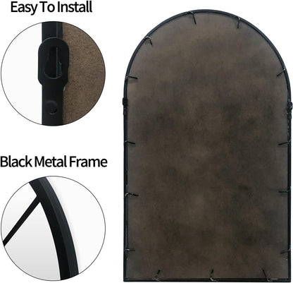 HQiJun Black Arched Window Mirror, Farmhouse Decorative Wall Mirrors for Living Room, Bedroom, Entryway, Bathroom Vanity, Fireplace Mantel, Window Pane Mirror Wall Decor (Black, 31.5 x 20 x1)