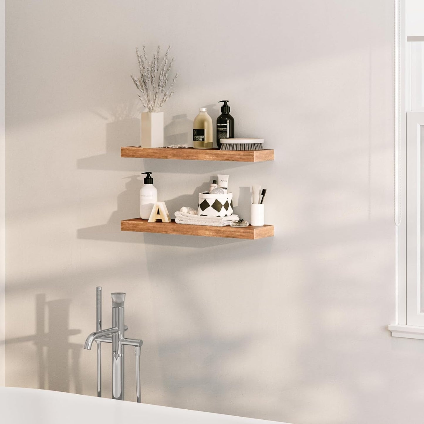 Ballucci Floating Shelves for Wall, 48" Wood Wall Shelf Set of 2, with Invisible Brackets for Bathroom, Living Room, Bedroom, Kitchen, Nursery, 8" Deep, Black
