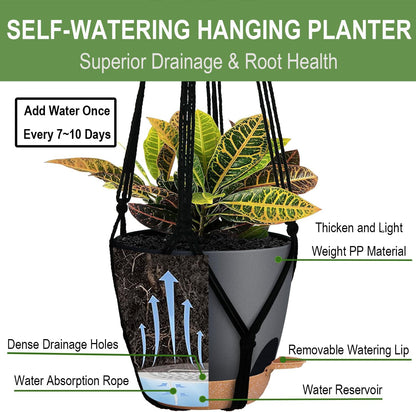 Bouqlife Hanging Planters with Macrame Plant Hangers for Indoor Outdoor Plants 3 Set Self Watering Pots Hanging Baskets Flower Pot Holders 3 Different Size