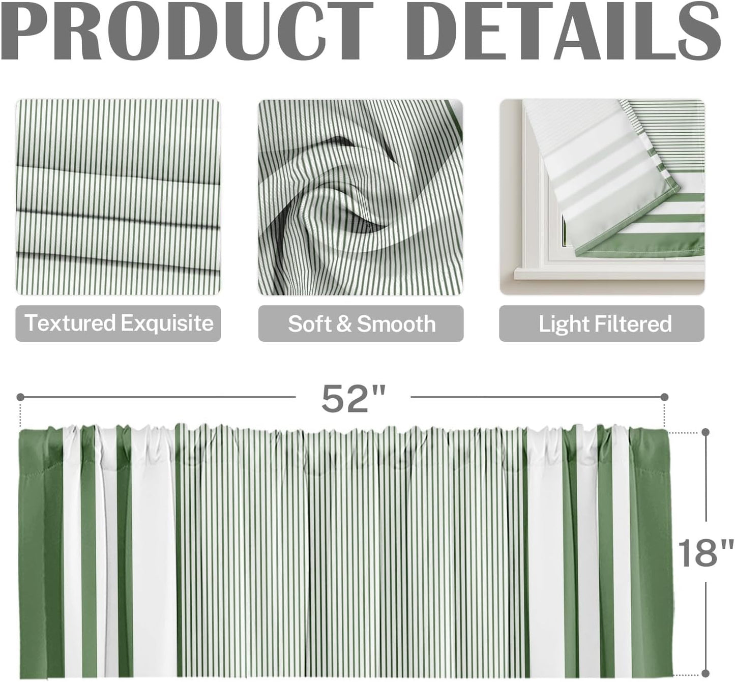 Emvency 2 Pack Dark Grey Valances Window Treatments, Gray Striped Abstract Blackout Drapes Adjustable Curtain for Windows Living Room Kitchen Over Sink, 52x18 Inch Rod Pocket Valances