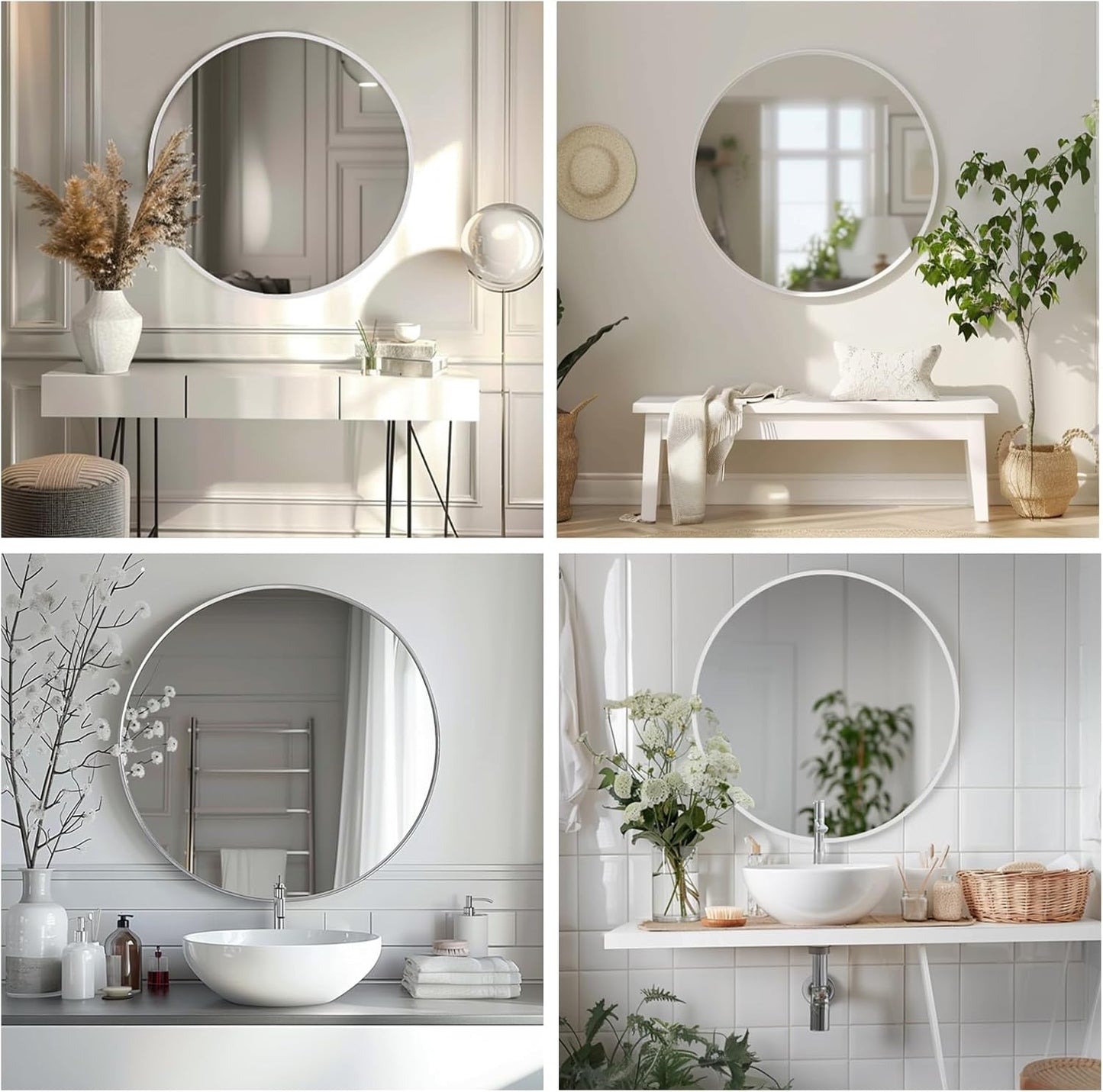 Sunniry Black Round Mirror, Round Mirror 24 inch, Black Circle Mirrors Matte Metal Frame, Wall Mounted Mirrors for Living Room, Bathroom, Wall, Entryway.