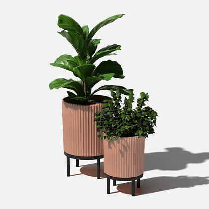 Veradek Demi Series Round Planter w/ Stand for Porch/Patio | Durable Plastic-Concrete & Wooden Stand | Modern Décor for Tall Plants, Flowers