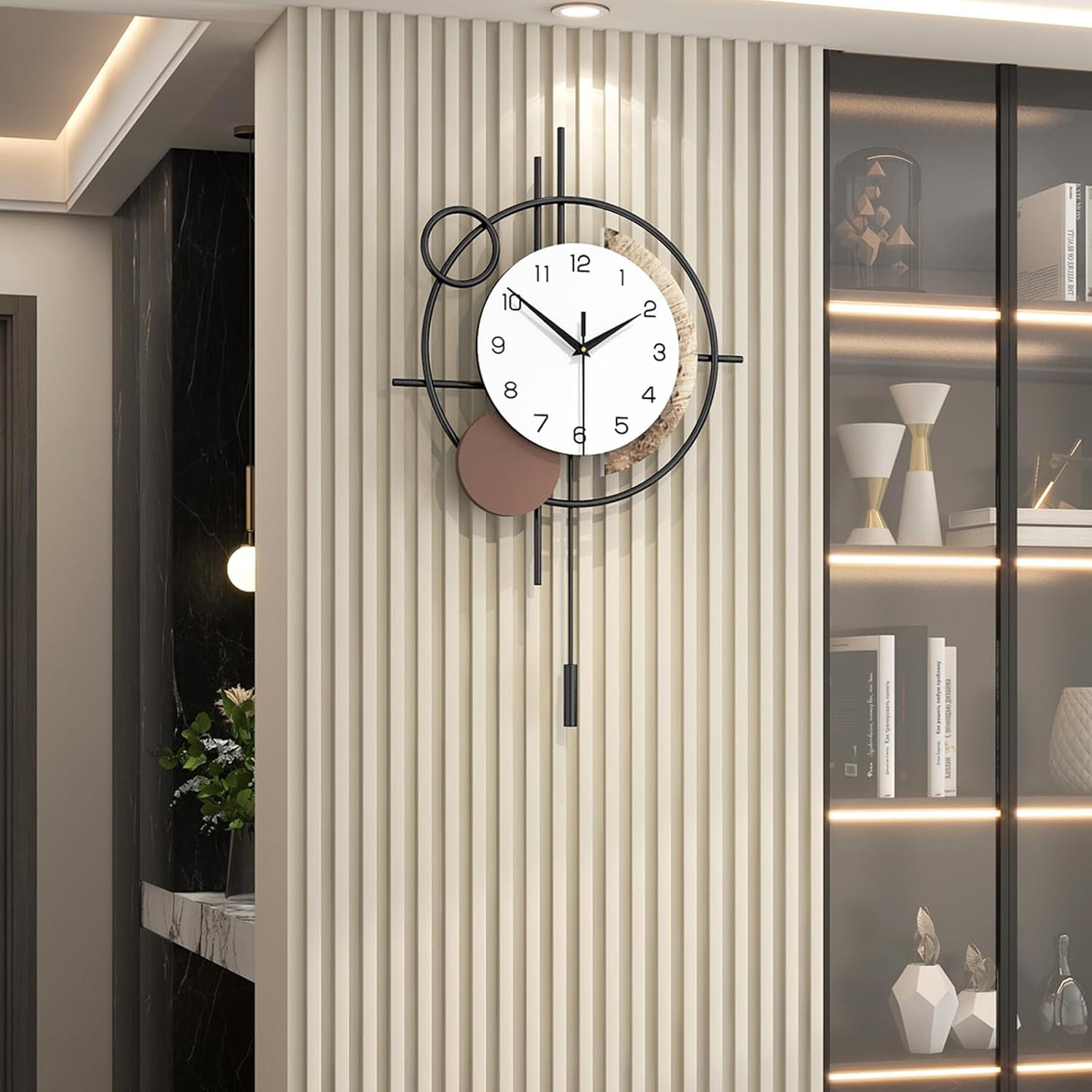 Wall Clock for Living Room Decor Decorative Wall Clock with Pendulum Silent Quartz Battery Operated Black Metal Large Clock for Dining Room,Kitchen,Home,Bathroom,Bedroom,13.8x21.3 in