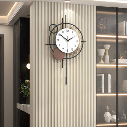 Wall Clock for Living Room Decor Decorative Wall Clock with Pendulum Silent Quartz Battery Operated Black Metal Large Clock for Dining Room,Kitchen,Home,Bathroom,Bedroom,13.8x21.3 in