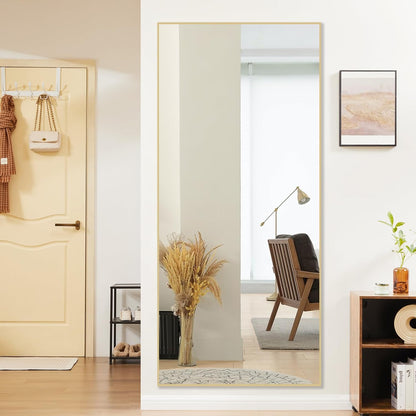 DUMOS Full Length Mirror 64"x21" Full Body Floor Mirror for Bedroom or Cloakroom, Can Stand Alone, Hang or Lean Against Wall, Tall Wall Mirror with Stand, Black