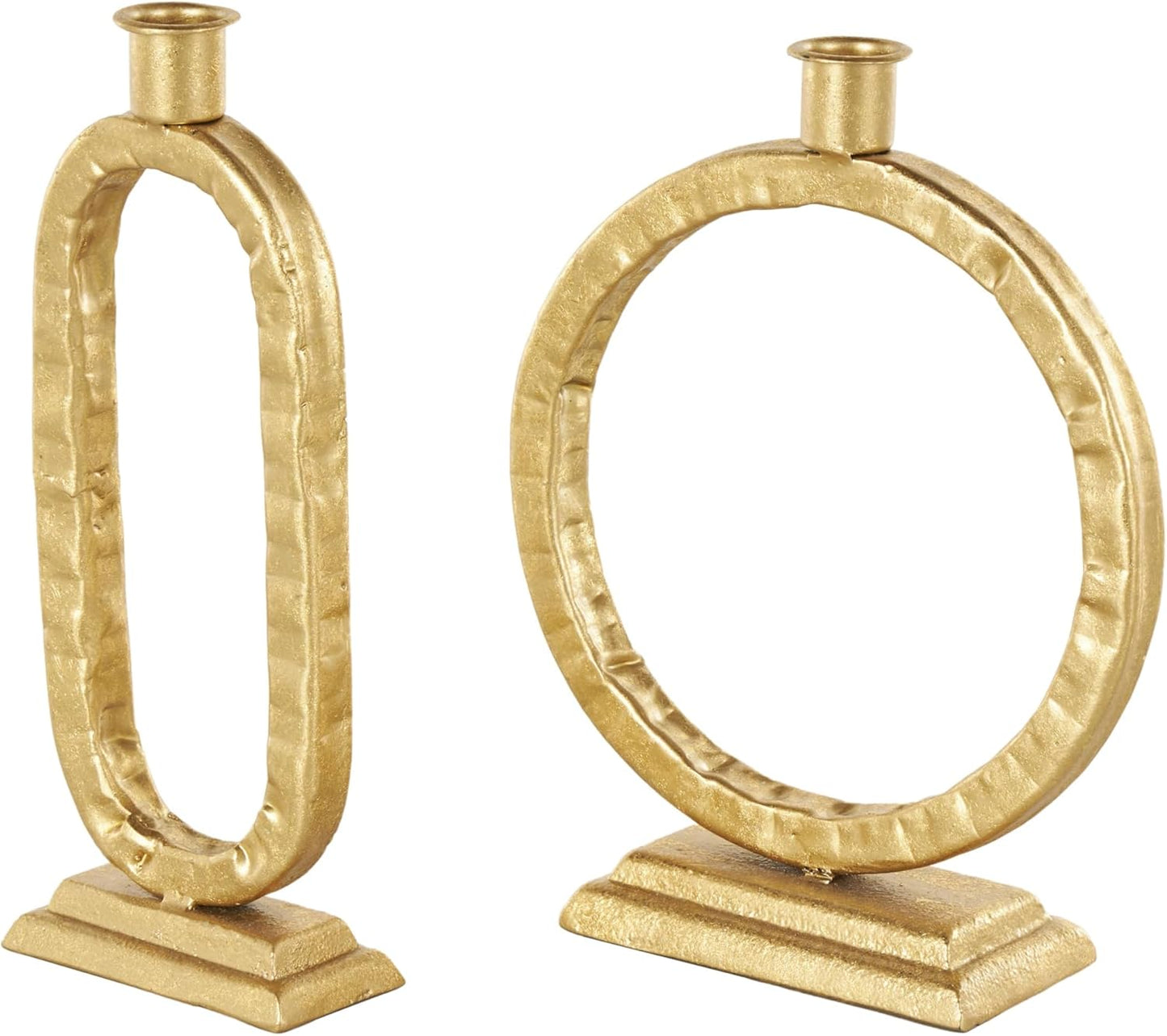Deco 79 Metal Abstract Decorative Candle Holder Mushroom Inspired Candle Stand, Set of 2 Candlestick Holder 11", 14"H, Gold