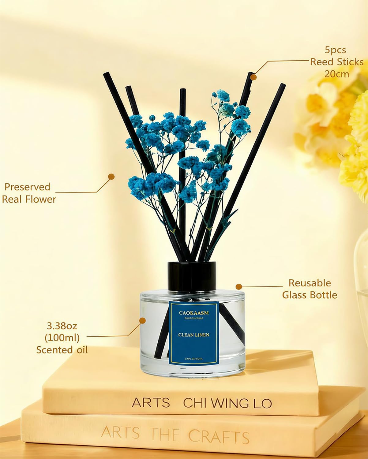Reed Diffuser Set-Lemon Verbena Scent Fragrance Oil Diffuser with 6 Reed Sticks | Home & Bedroom Bathroom Decor,3.38 fl oz (100ml) (Lemon Verbena)