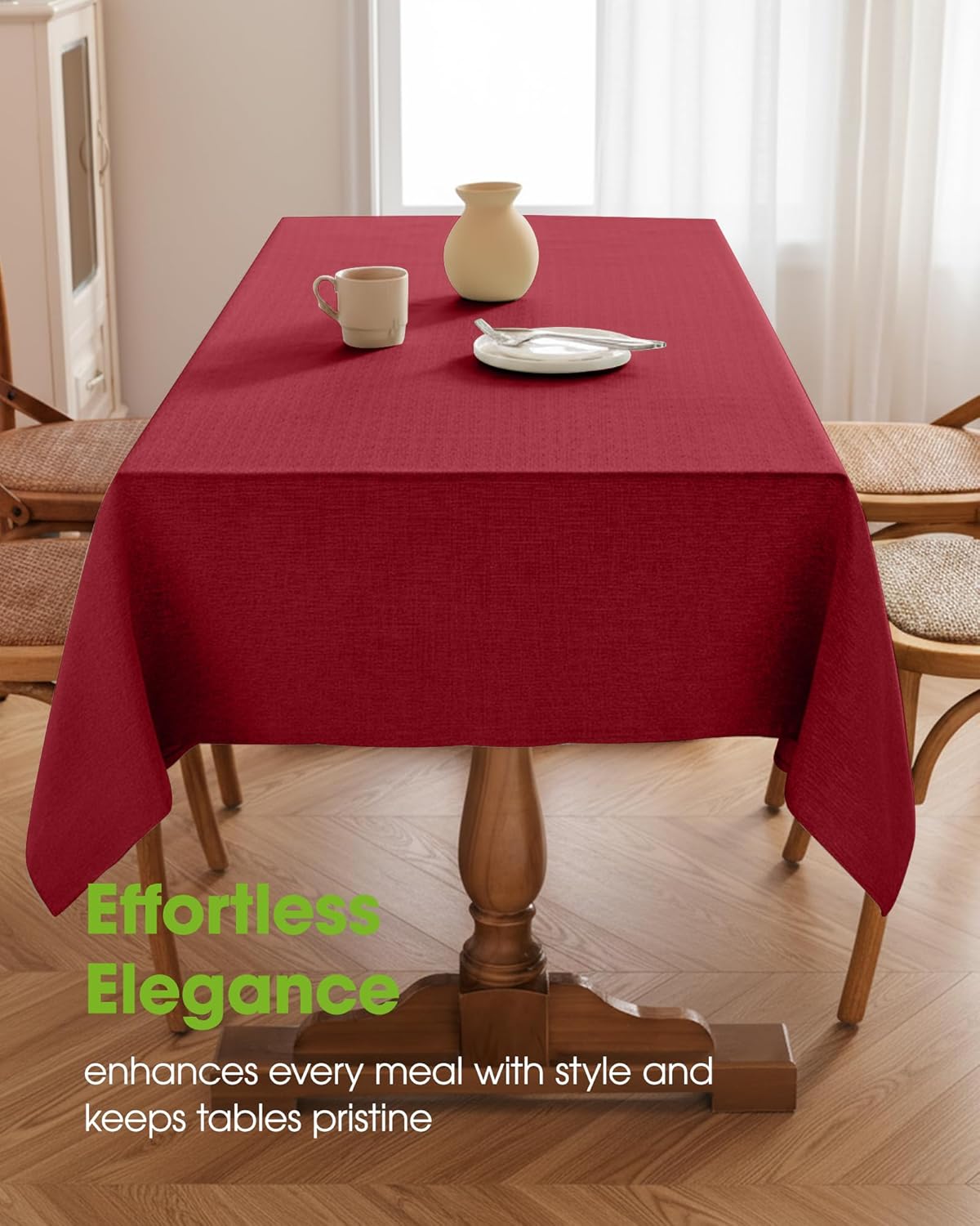 Pureegg Rectangle Linen Tablecloth Waterproof & Stain Resistant, Wrinkle-Free Table Cloth Adds Elegance and Protection, Ideal for Dining, Party, Wedding and Outdoor, 52 x 70 Inch, Sage Green