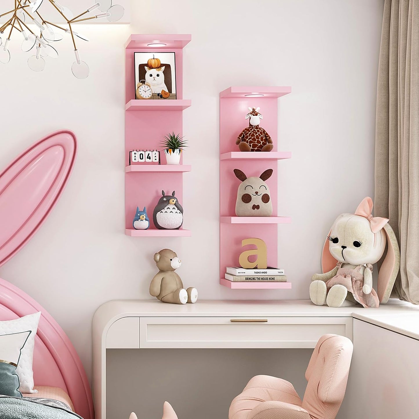 LitaEther Versatile 7 Tier Wall Shelf Unit,White Lack Wall Shelf,Display Floating Shelf with LED Remote Control Light
