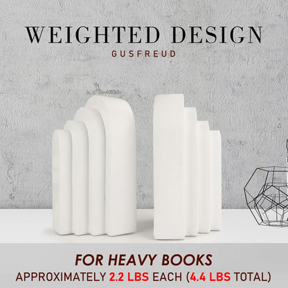 Heavy Duty Book Ends for Shelves, Decorative Book Stopper for Shelves, Resin Decor Bookends for Heavy Books, Modern Home Decor Aesthetic Bookend Aesthetically Pleasing Layered Arch Design, Set of 2