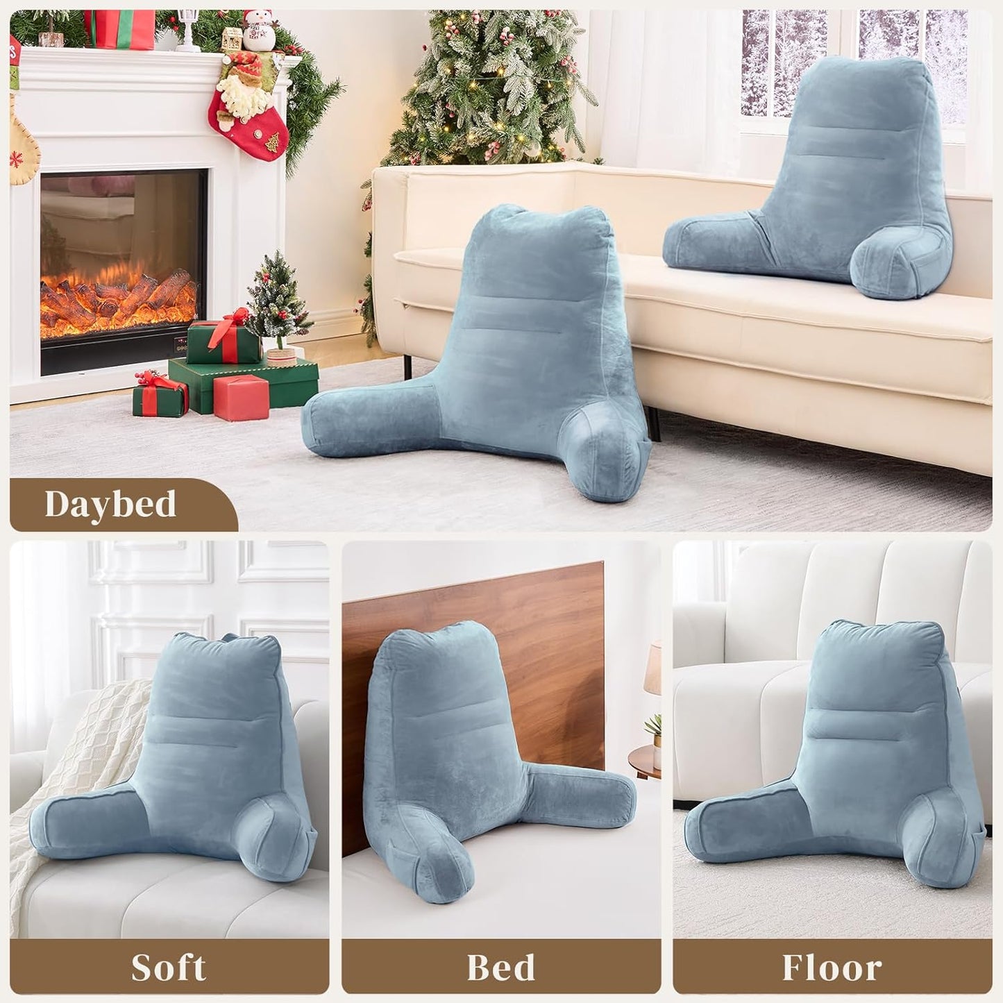 Sasttie Reading Pillows for Sitting in Bed Adult, Back Pillow Bed Sitting Up, Back-Rest Support Cushion for Sit Up on Couch, Sofa, and Floor, Dorm Essentials, Oeko-Tex Certified, Dark Grey
