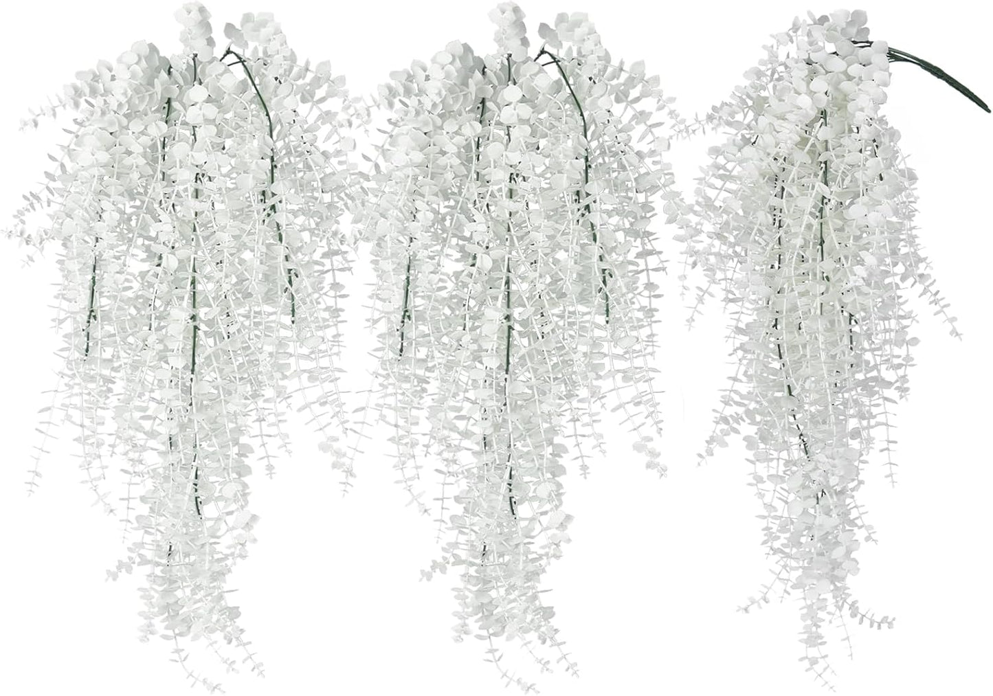 RECUTMS Artificial Hanging Plants Fake Hanging Plant Faux Eucalyptus Leaf Greenery Vine Outdoor UV Resistant Plastic Plants Home Garden Wedding Party Indoor Outdoor Decorations(White)