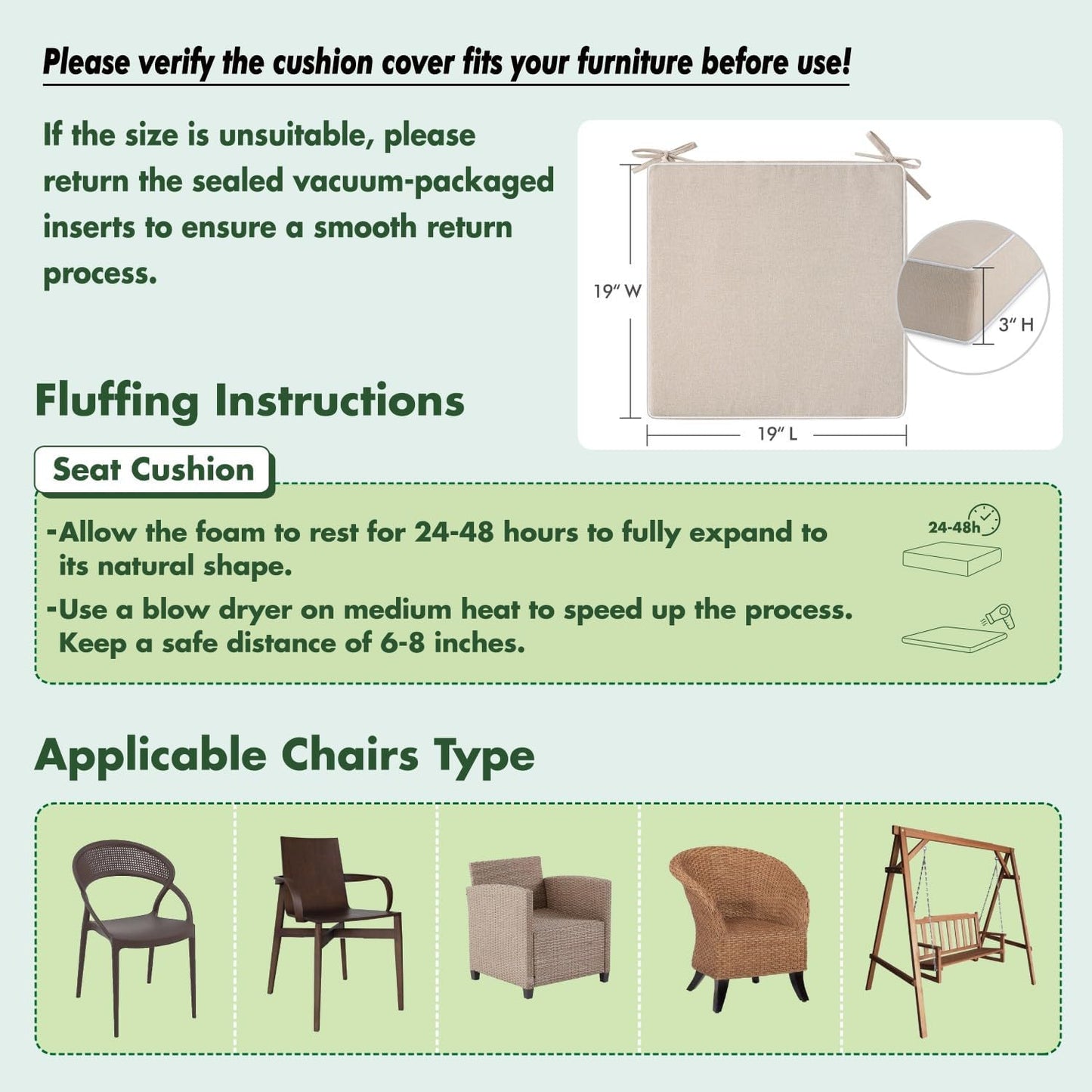MIULEE Beige Outdoor Bench Cushion Set of 1, 48x18x3 Inch Waterproof Patio Seat Cushions for Swing and Outdoor Furniture Couch Sofa, 3 Year Color Fastness High Density Foam with Adjustable Ties