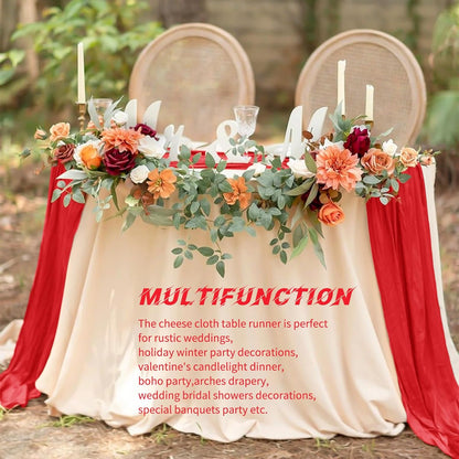 10 Pack Beige Cheesecloth Table Runner 17x108 Inch Boho Gauze Cheese Cloth Table Runners for Wedding Party Baby Shower Birthday Home Decor