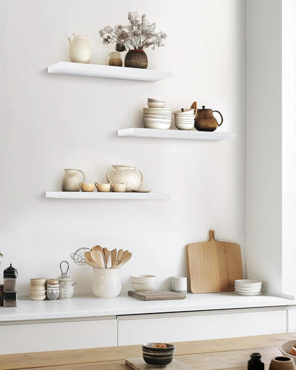 BAYKA Floating Shelves for Wall, Set of 3, Wall Mounted Rustic Wood Shelves for Bathroom, Bedroom, Living Room, Kitchen, Small Hanging Shelf for Books/Storage/Room Decor, Walnut-Like, 15.7in