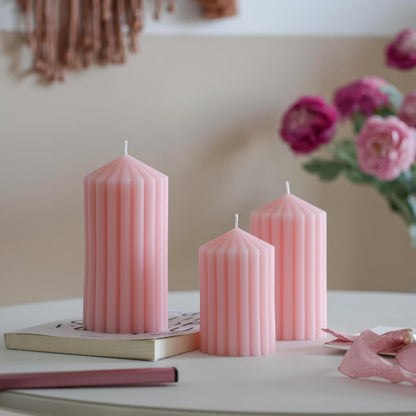 3 Pack White Ribbed Pillar Candles - Soy Wax Unscented, 2.76" x4.2/4.9/5.9 in Smokeless Non Toxic Cotton Wick, Aesthetic Modern Candles for Home Decor, Dinner Table, Living Room, Housewarming Gift