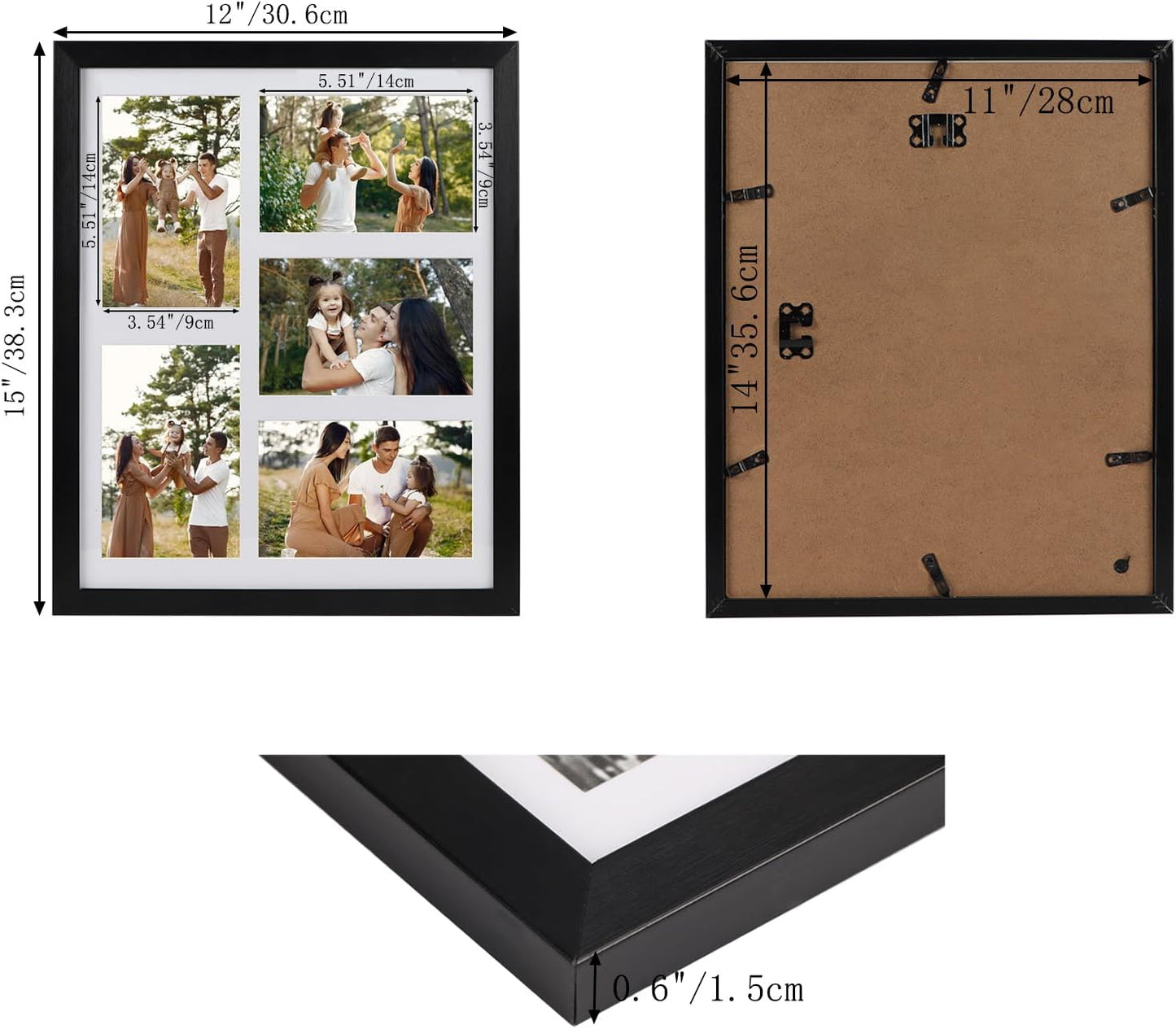 PHAREGE 5 Openings 4x6 Picture Frame Collage Black 4 Pack, 11x14 Poster Frame Set of 4, Display Family Wedding Photos Horizontal or Vertical on The Wall