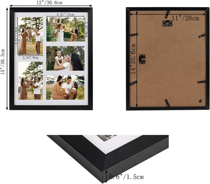 PHAREGE 5 Openings 4x6 Picture Frame Collage Black 4 Pack, 11x14 Poster Frame Set of 4, Display Family Wedding Photos Horizontal or Vertical on The Wall