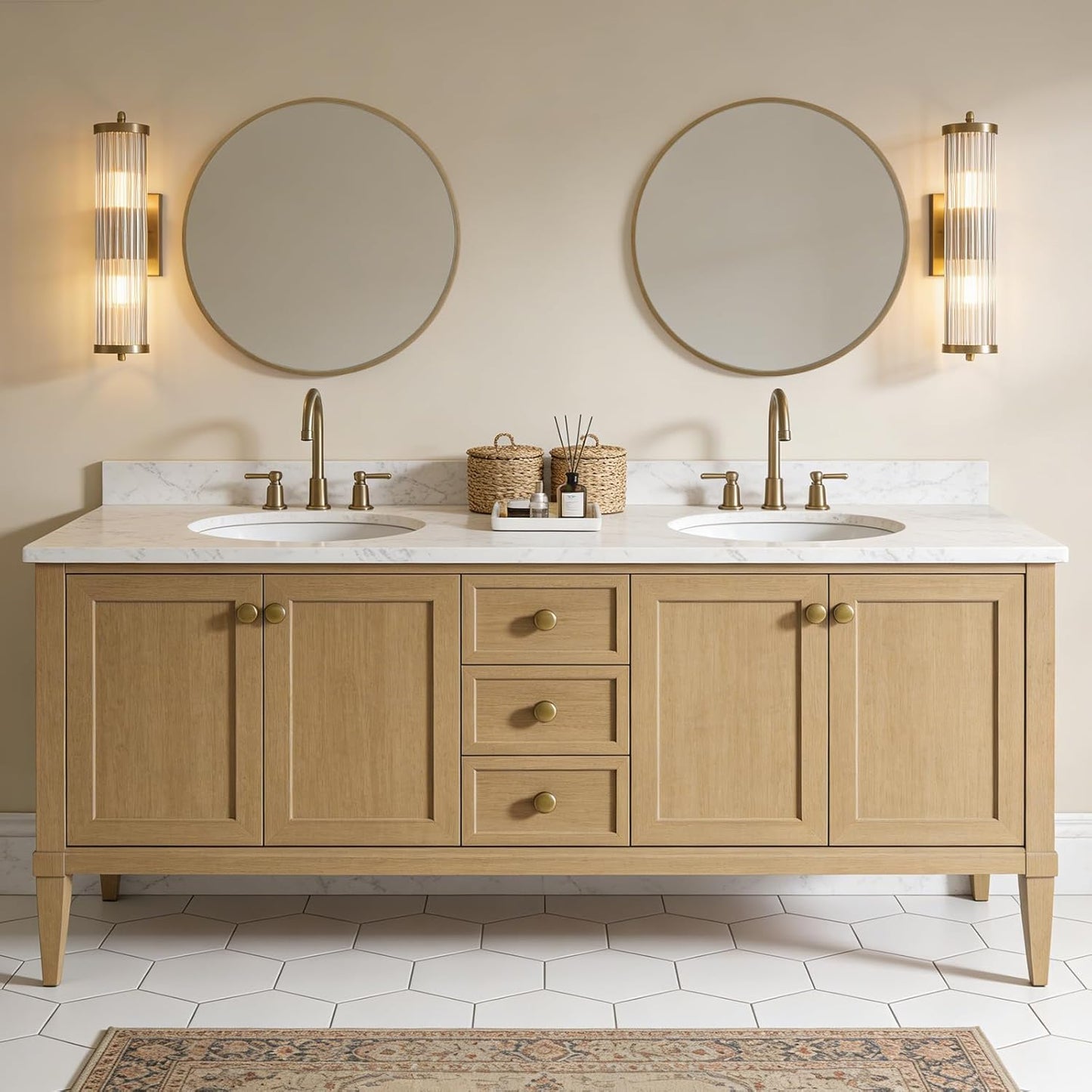 WallBeyond Wood Round Mirror with Wood Frame 24 inch Circle Wall Mirror for Bathroom Round Wall Mirror for Wall Decor, Vanity, Entryway Living Room (Walnut)
