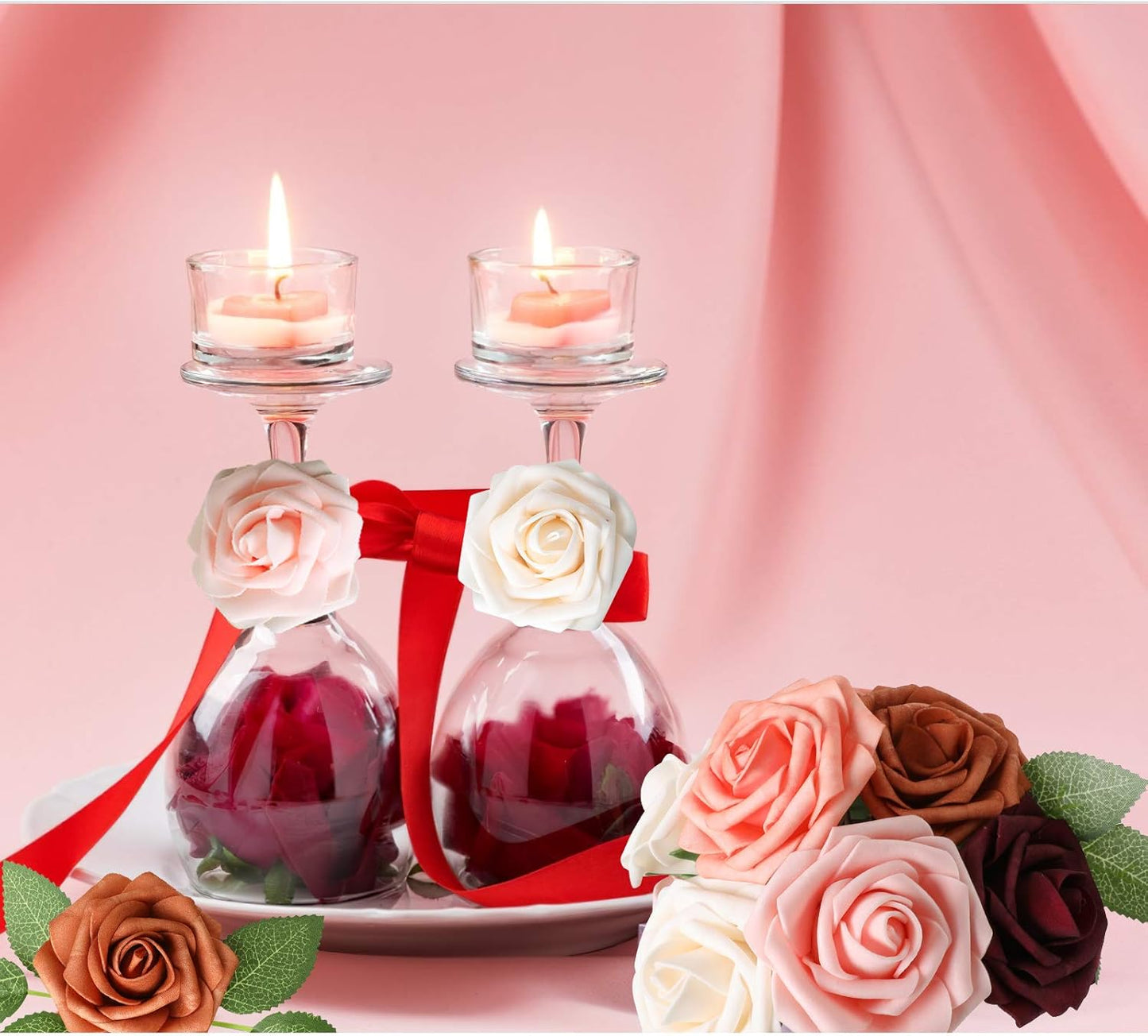 AmyHomie Artificial Flowers Dark Red Rose 25pcs Real Looking Fake Roses w/Stem for DIY Wedding Bouquets Centerpieces Arrangements Party Baby Shower Mothers Day Christmas Tree Decorations