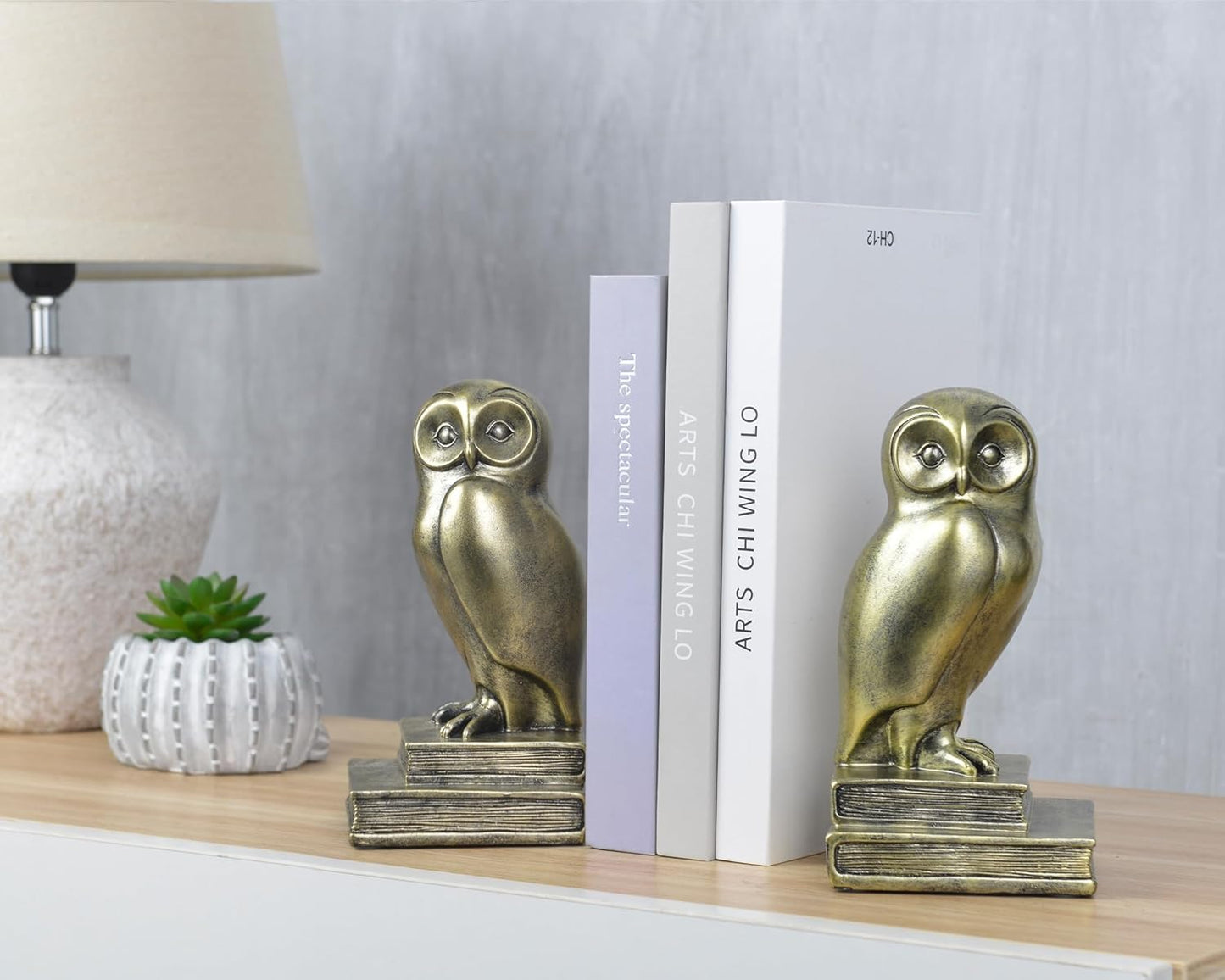 Book Ends for Shelves, Owl Decorative Bookends Bronze Bird Book Stopper Unique Kids Book Holders with Anti-Slip Base Luxurious Bookends for Kids Rooms Office Home Decor(Bronze)