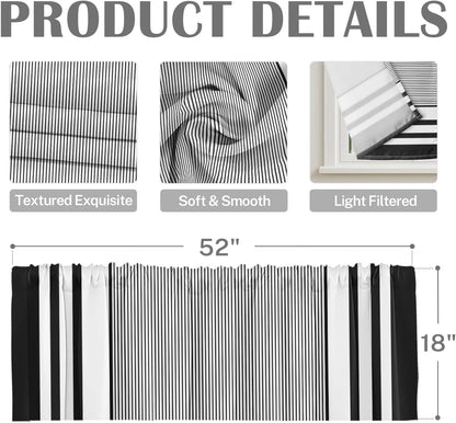 Emvency 2 Pack Dark Grey Valances Window Treatments, Gray Striped Abstract Blackout Drapes Adjustable Curtain for Windows Living Room Kitchen Over Sink, 52x18 Inch Rod Pocket Valances