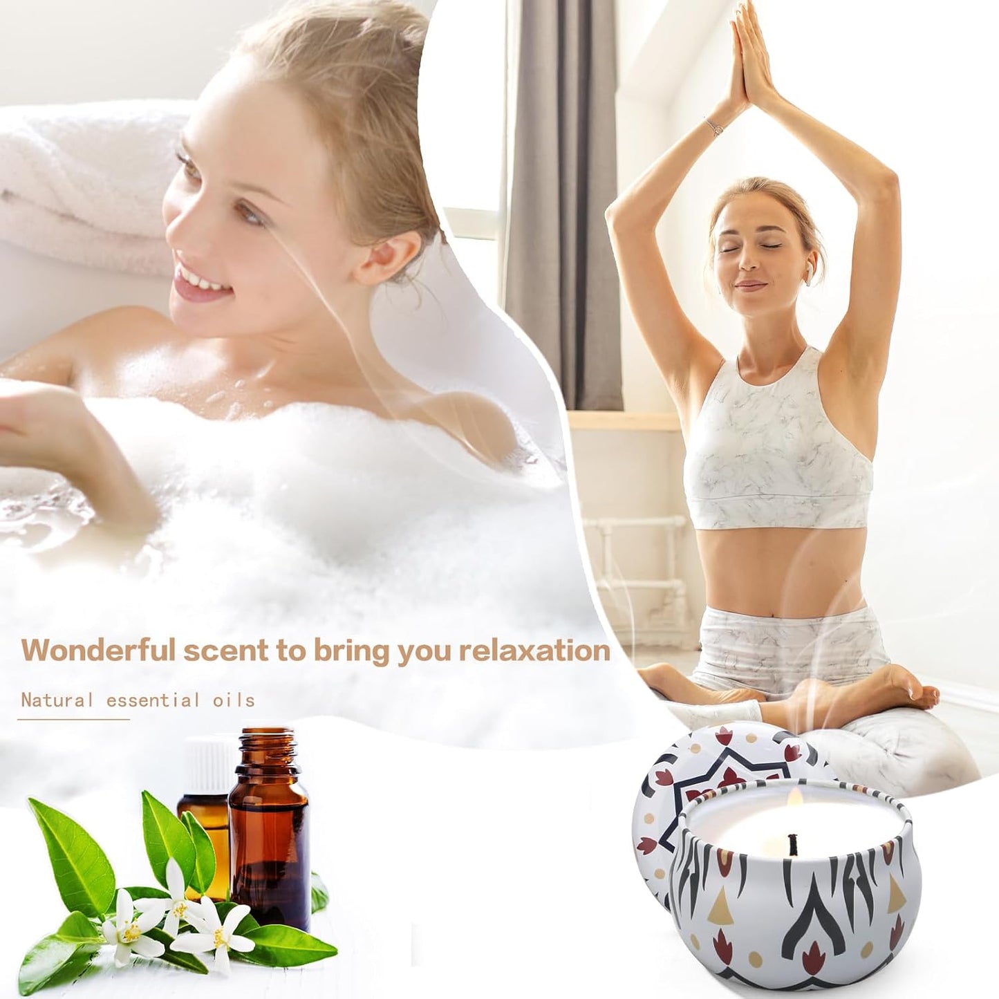 Candles Gift Set for Women, 4 Pack Scented Candles with 8% Essential Oils, 120H Long Lasting Aromatherapy Candles for Home Relaxation