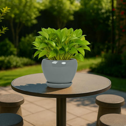 Deep Dream 6 Inch Plant Pots- Ceramic Planter Pot with Drainage Hole and Saucer, Round Flower Pot for Indoor Outdoor Succulent, Snake Plants and Cactus, Blue