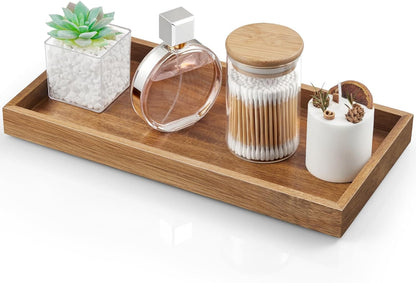ALELION 11.7" Bathroom Vanity Tray for Counter - Acacia Wood Decorative Tray for Toilet Tank Makeup Perfume Jewelry Catchall Coffee Table - Wooden Kitchen Countertop Organizer for Soap Dispenser