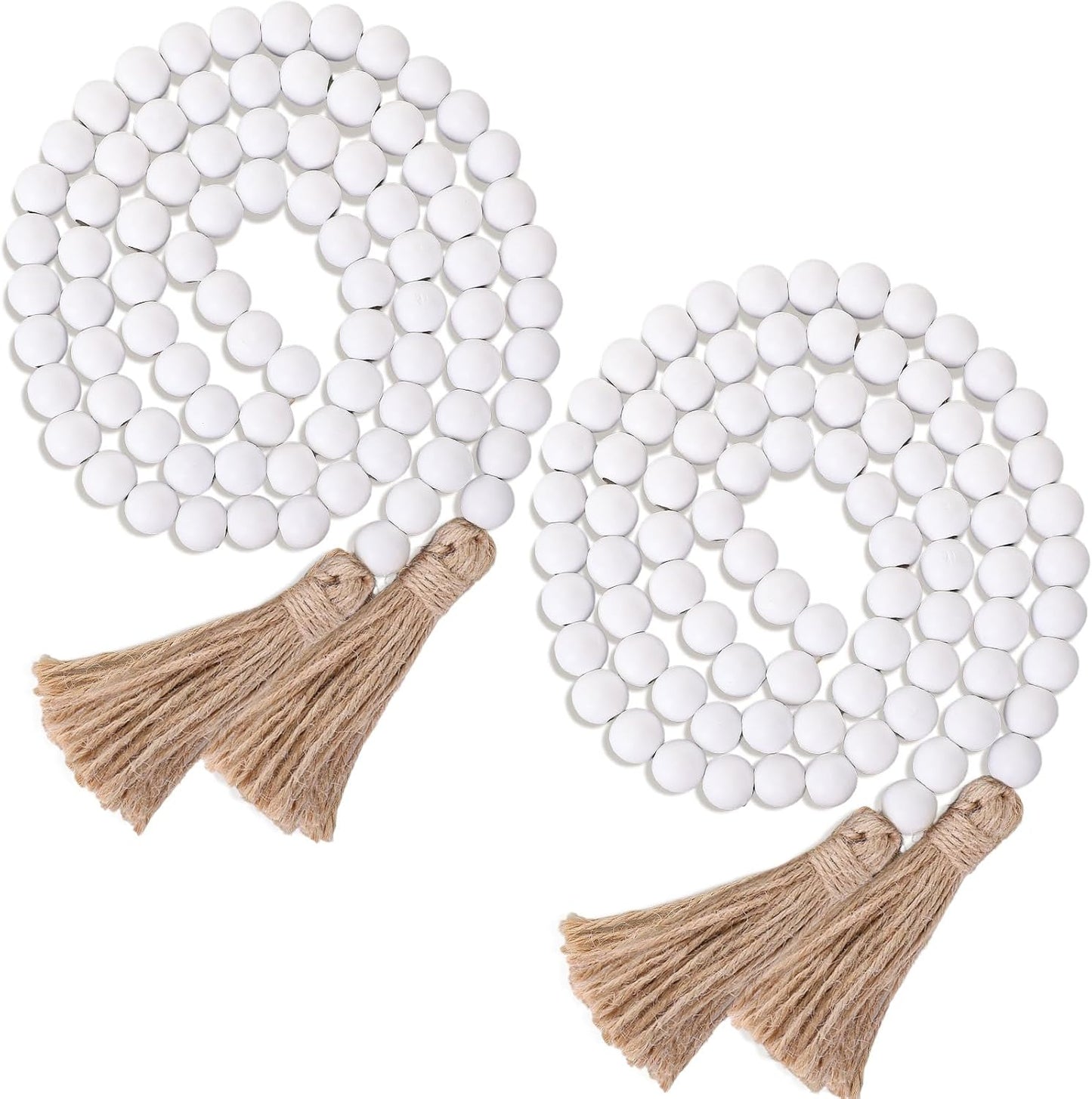 Geetery 2 Pcs 58'' Bead Garland with Tassels, Rustic Country Decor, Boho Wall Hanging for Farmhouse Style, Versatile Prayer Beads for Home, Table, or Wall Decoration (Black)