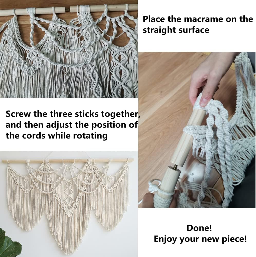 guzhiou large macrame wall hanging - Boho Tapestry Macrame Wall Decor Art- Chic Bohemian Handmade Woven Tapestry Home Decoration for Bedroom Living Room Apartment Wedding Party - 43"x32" (Wood bead)