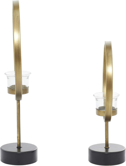 Deco 79 Metal Abstract Decorative Candle Holder Mushroom Inspired Candle Stand, Set of 2 Candlestick Holder 11", 14"H, Gold